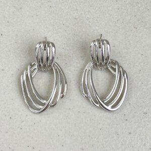 Vintage Silver Color Loop Earrings Y2K Pierced Abstract Earrings Unique Drop